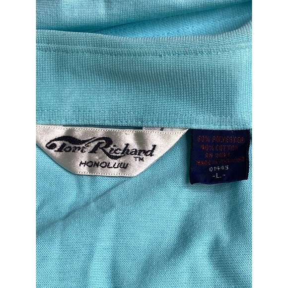Tori Richards Collar Short Slv Blue Shirt Large STAIN SNAG READ - Picture 6 of 12